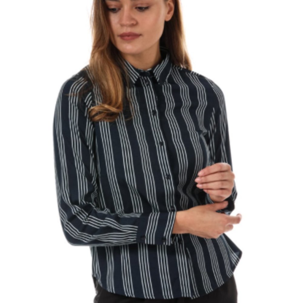 Navy/White Striped Button-down
